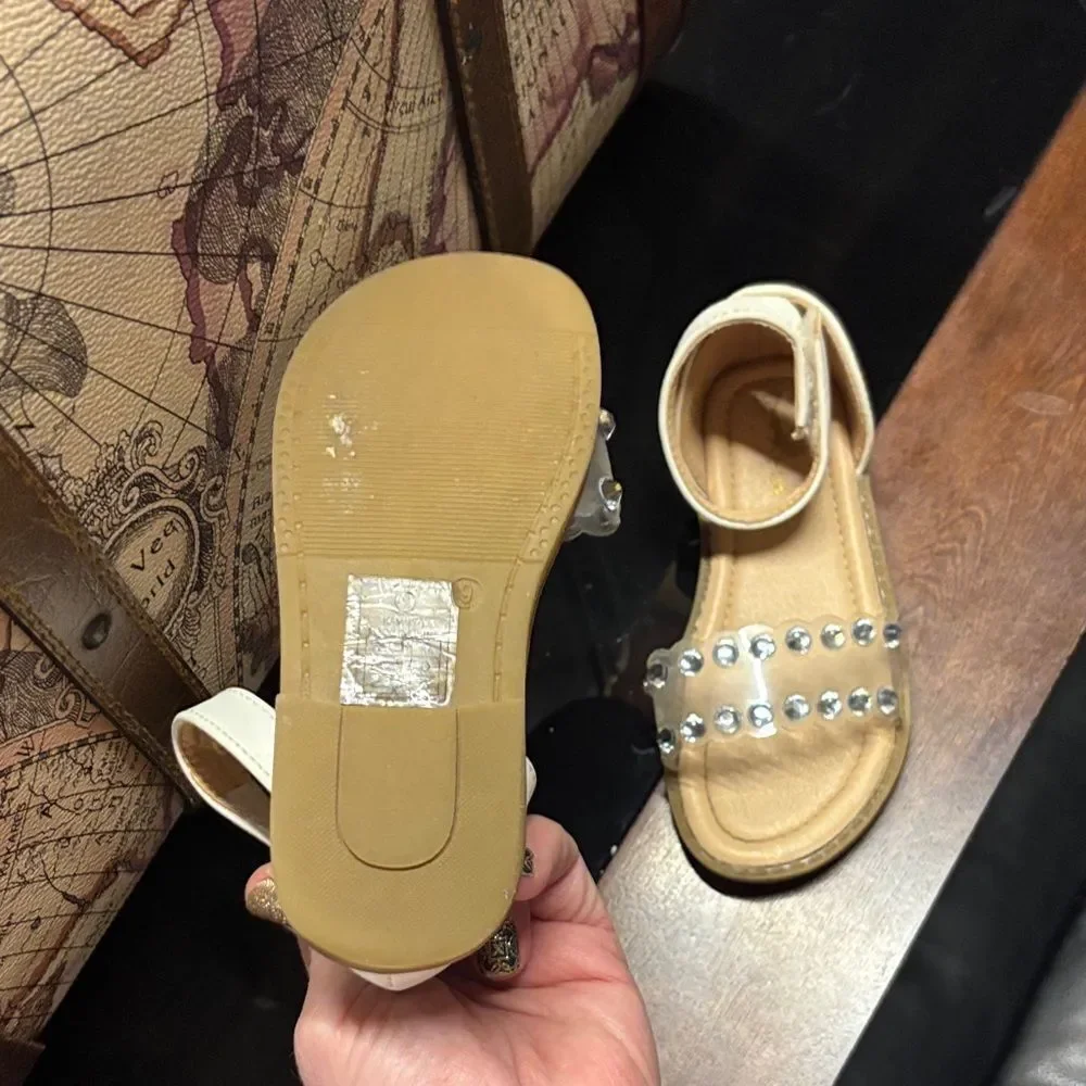 Elegant Toddler White Sandals with Crystal Accents